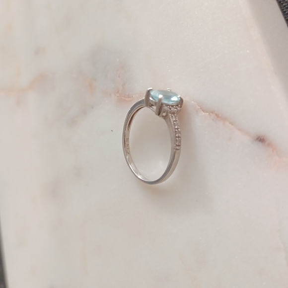 Aquamarine and Diamond Sterling Silver Ring Size 7.5 - Picture 13 of 14